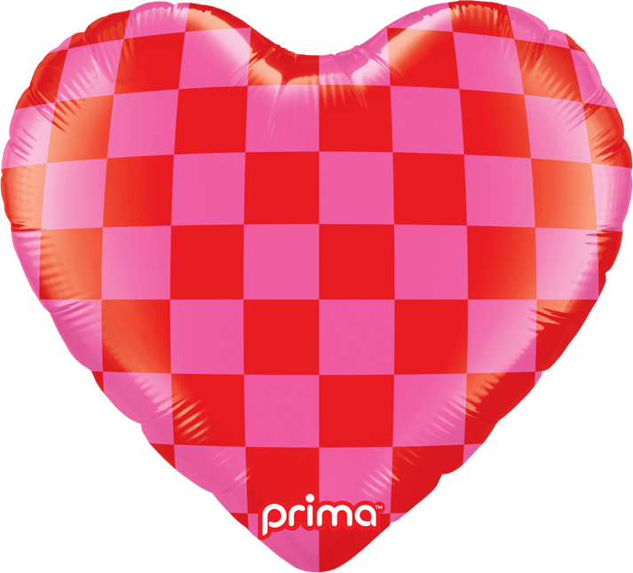18" Heart Red & Pink Checker