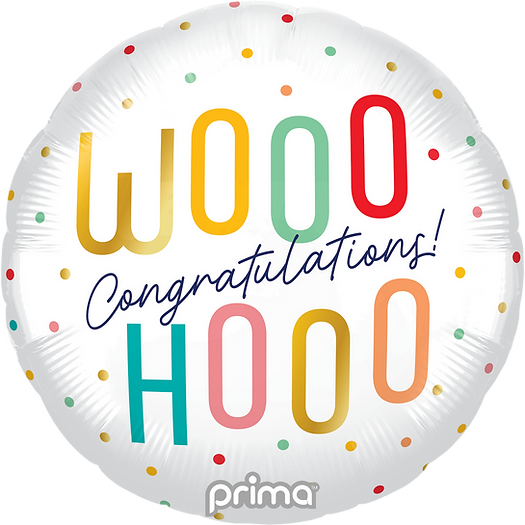 18" Round Woohoo Congratulations Colorful Dots Foil Balloon