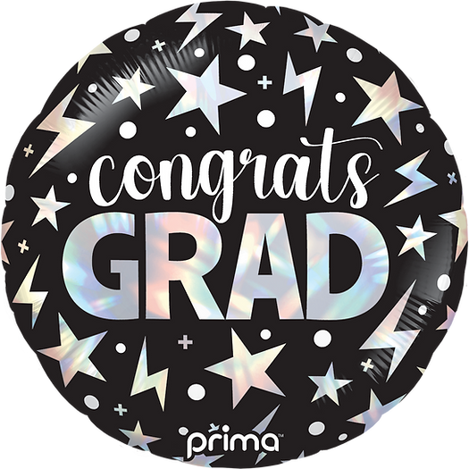 18" Round Congrats Grad Holographic Stars & Lightning Bolts