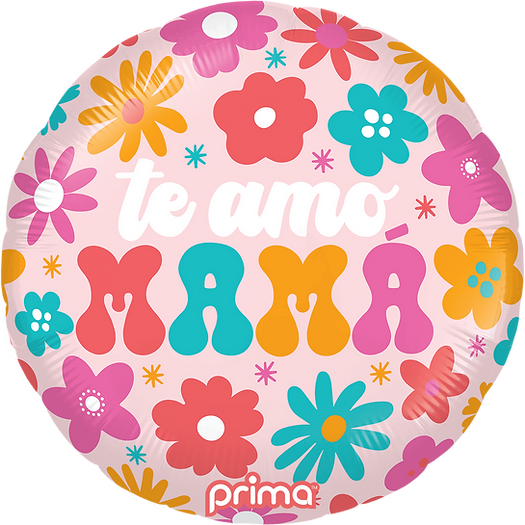 18" Round Te Amo Mama Retro Flowers Foil Balloon