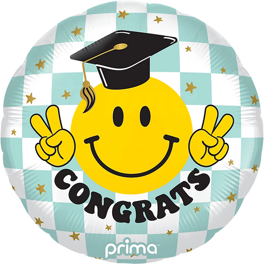 18" Round Congrats Smile Face Grad Checker