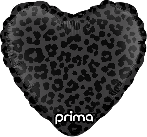 9" Heart Black Shiny &amp; Matte Leopard Print