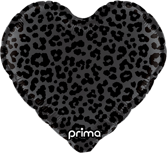 18" Heart Black Shiny & Matte Leopard Print