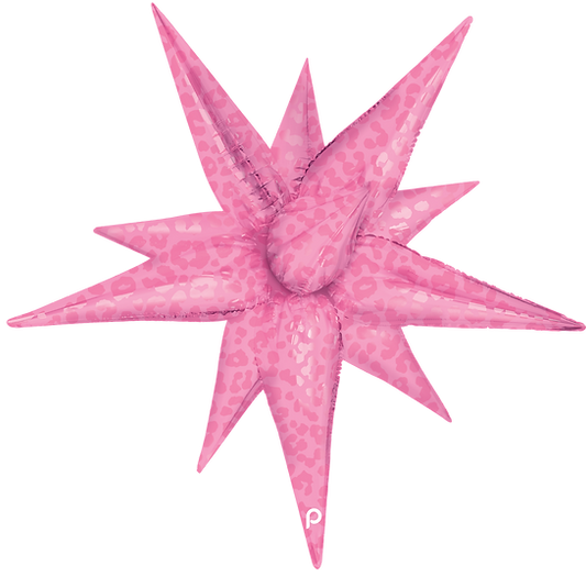 40" Dark Pink Matte & Shiny Leopard Print Starburst Foil Balloon