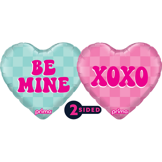 18" Heart Conversation Heart Checker Foil Balloons, Be Mone, XOXO