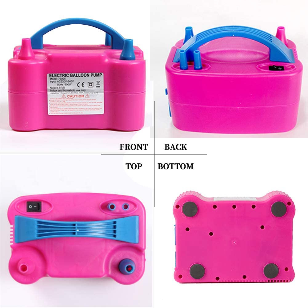 Mini Electric Balloon Pump 600W Balloon Blower Inflator with Dual Nozzle in Hot Pink